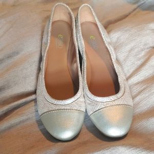 Shimmery pale gold flats